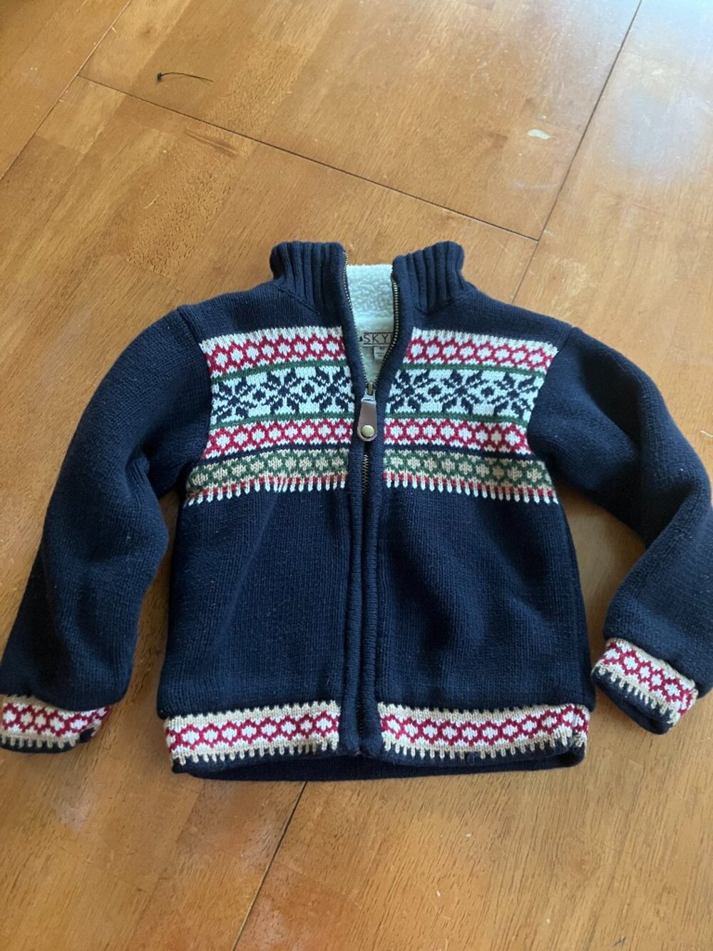 Vintage SKYR Kids Size 4T Fleece Lined Full Zip Nordic Ski Sweater Navy